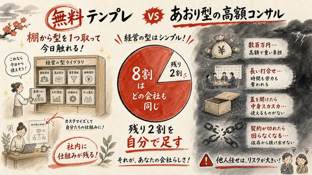 無料テンプレと有料コンサルの違いを整理した図解