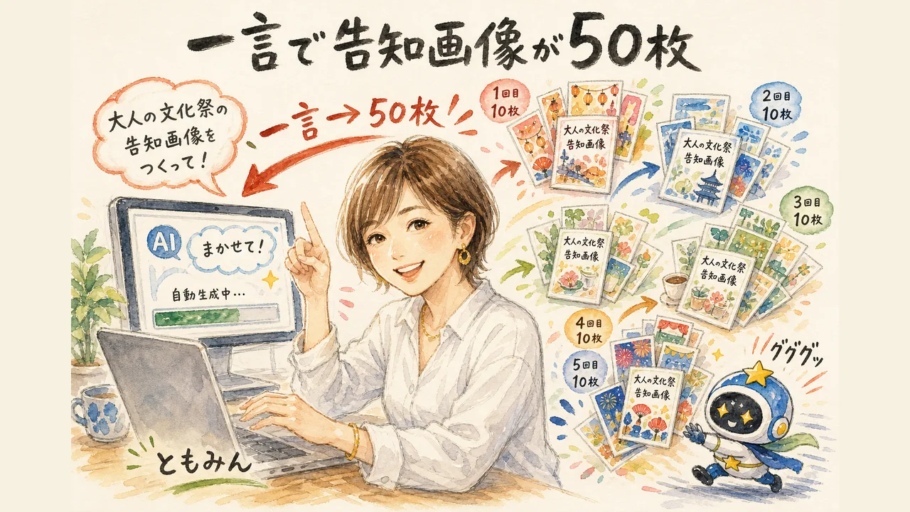 Codexが告知画像を一気に量産する様子を実演するともみん