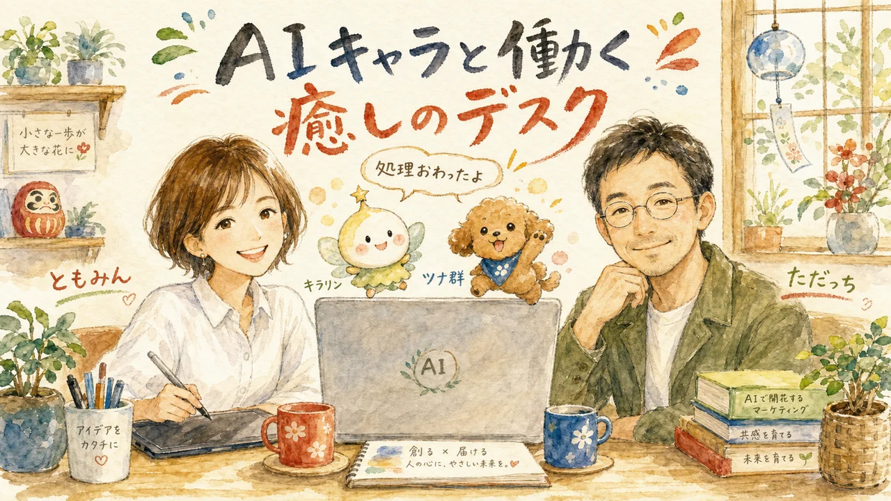 画面上で見守るAIキャラクター キラリンとツナ群