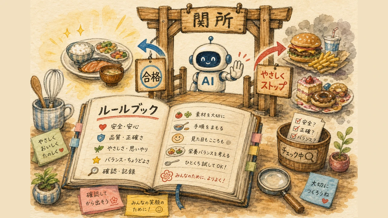 図解：ルールブック（CLAUDE.md）と関所（hook）で、AIの品質を守る