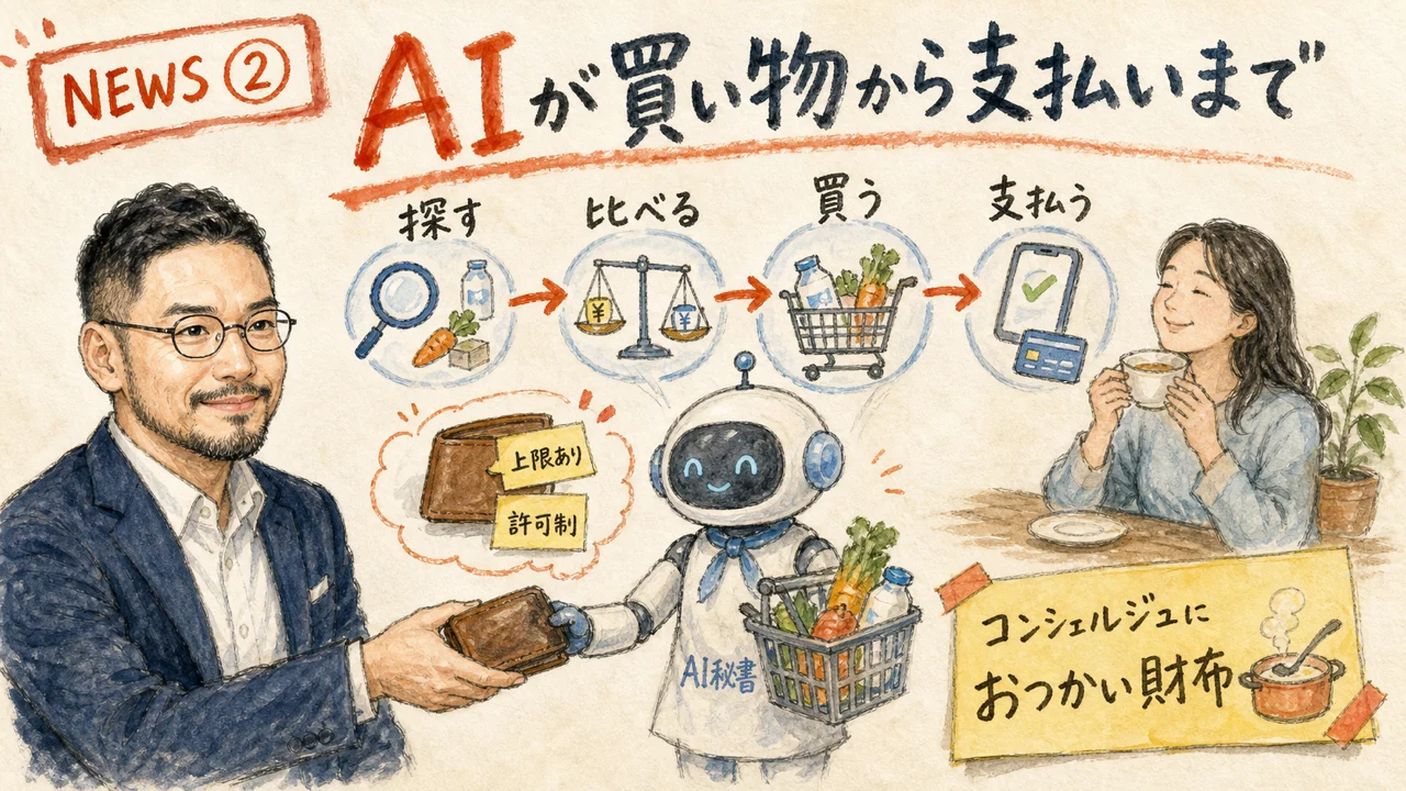 Visa×OpenAI提携 AIエージェントが買い物から決済まで（図解）