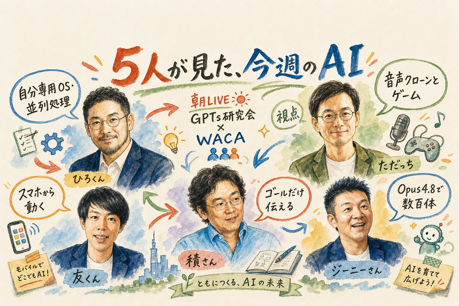 出演者5人の自己紹介グラレコ