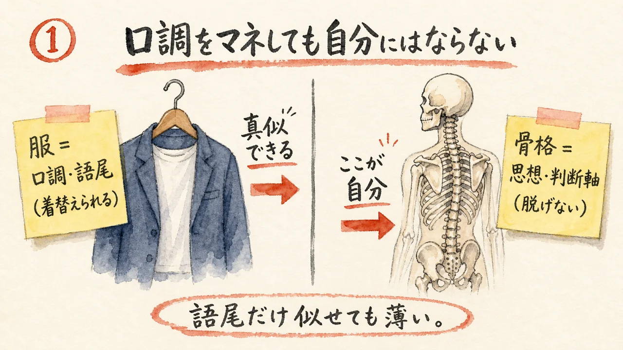 AIに口調や語尾をマネさせても自分らしくならない図解