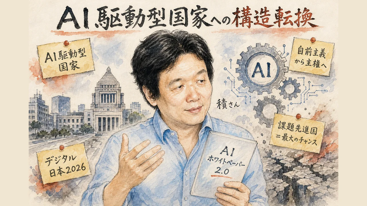 積さんが解説するAI駆動型国家への構造転換と自民党デジタル・ニッポン2026 AIホワイトペーパー2.0の図解
