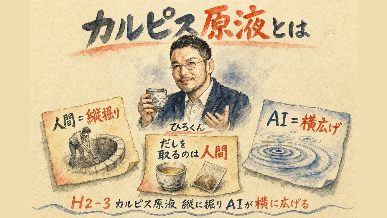 カルピス原液──人間が縦に掘りAIが横に広げる図解