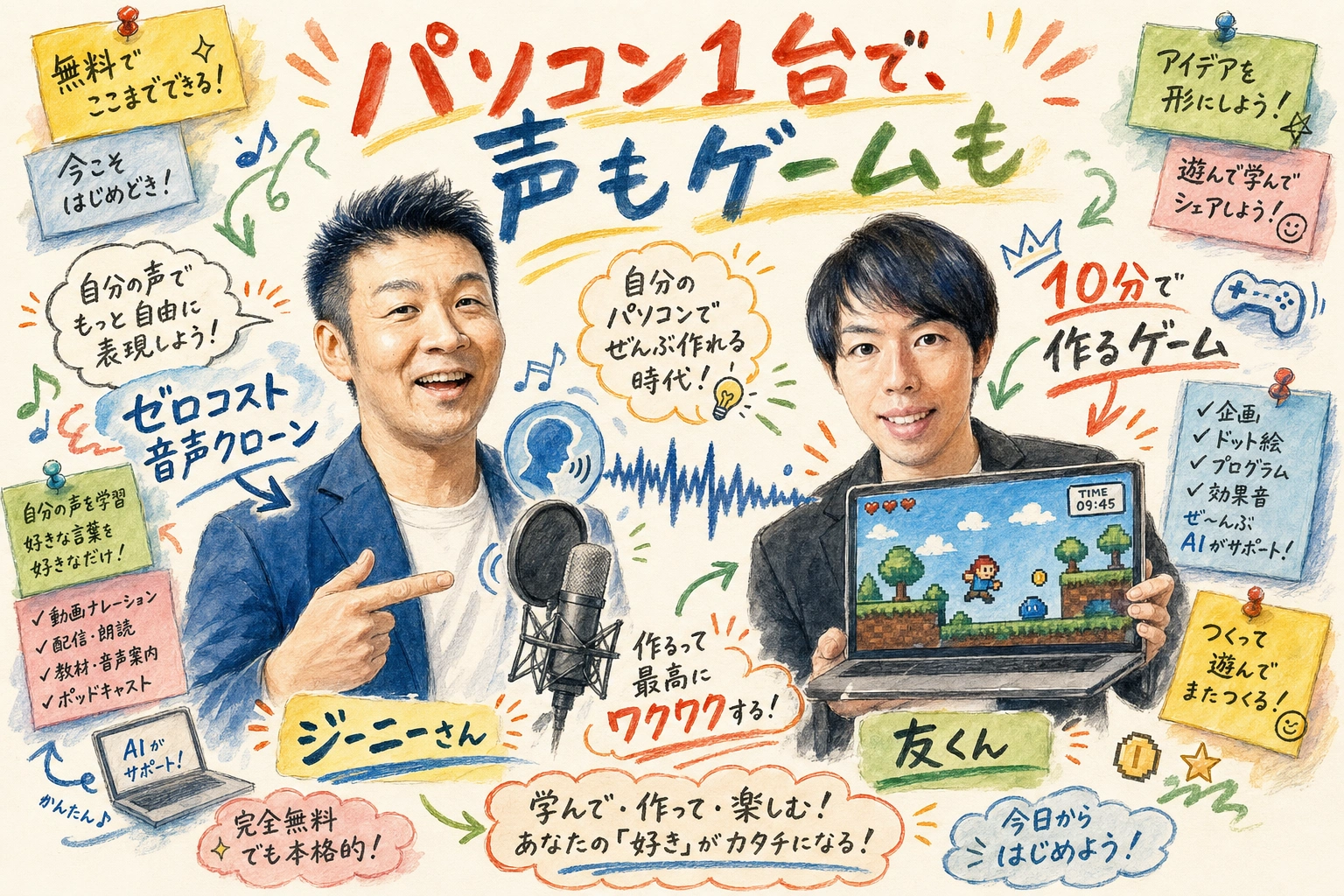 ゼロコスト音声クローンとゲーム生成のグラレコ