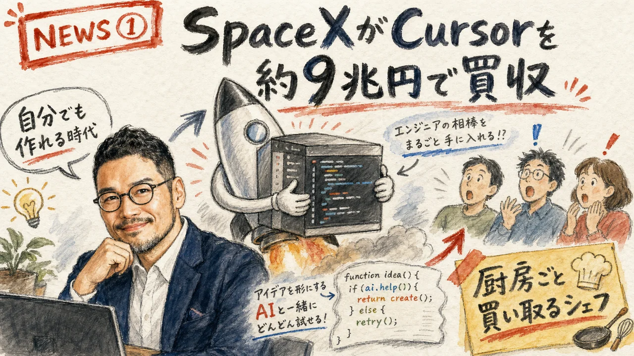 SpaceXがCursor（Anysphere）を約9兆円で買収するニュースの図解