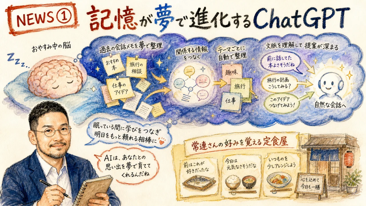 ChatGPTの記憶が夢を見て進化する図解