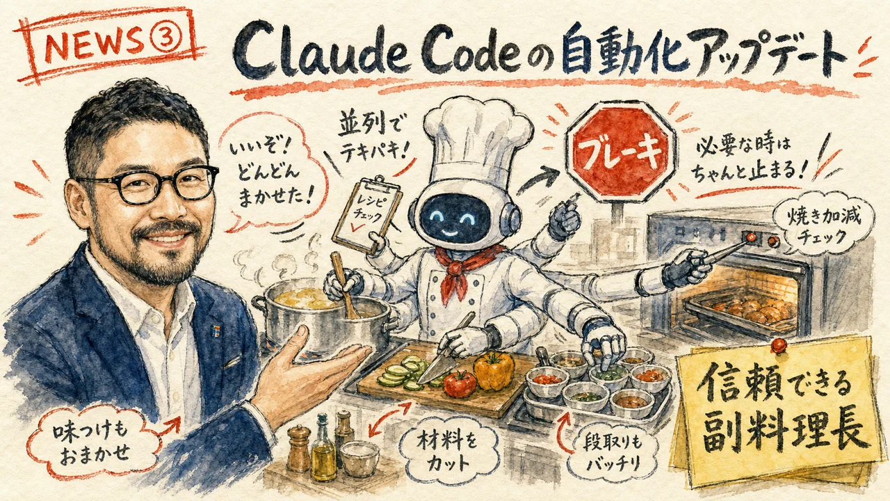 Claude Codeの動的ワークフロー・権限強化アップデートのニュース図解