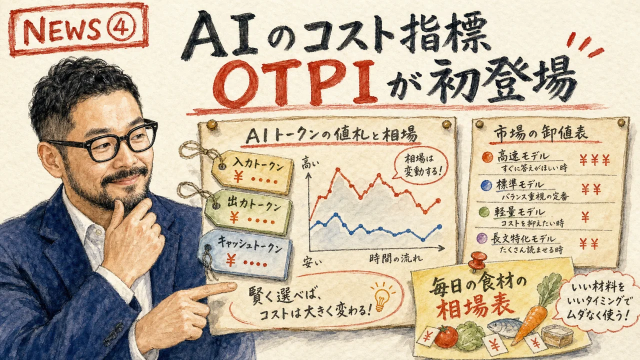 OrnnがAIトークンコスト指標OTPIを公開したニュースの図解