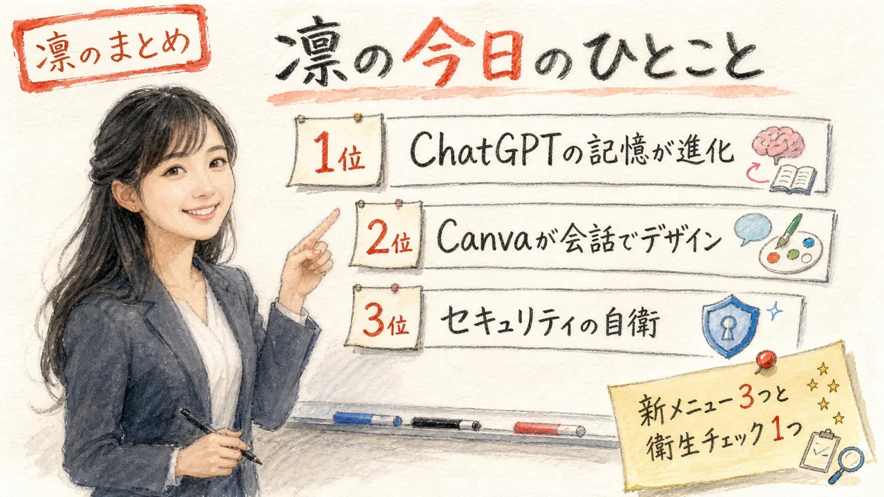 AI秘書の凛が今日のトピックをまとめる図解