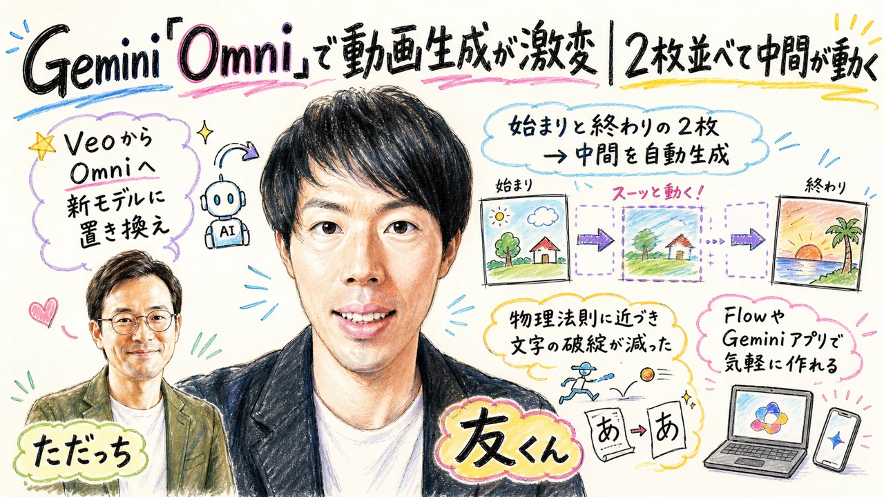 Gemini「Omni」で動画生成が激変｜2枚並べて中間が動く