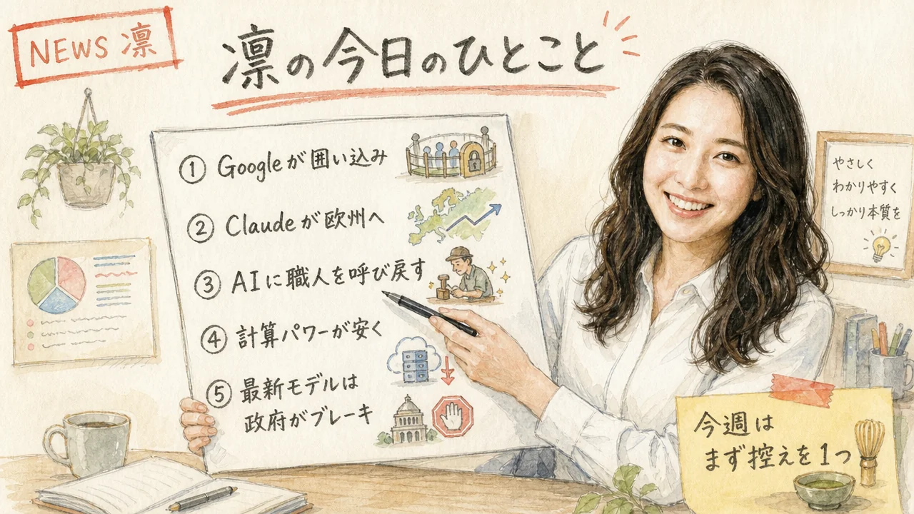 AI秘書の凛が今日の話題を3行でまとめる手描き図解