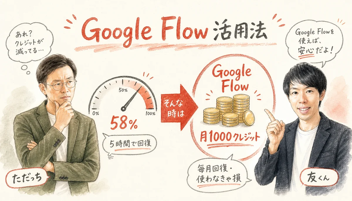 図解：Geminiの使用量ゲージとGoogle Flowの月1000クレジット活用法