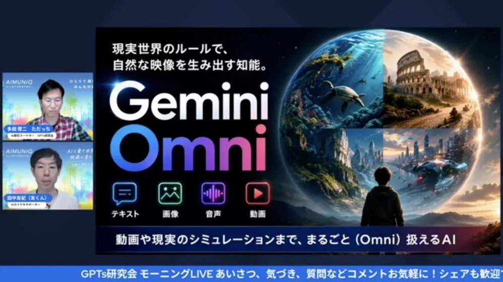 LIVEシーン：Gemini Omni公式スライド（テキスト・画像・音声・動画の全方位対応）