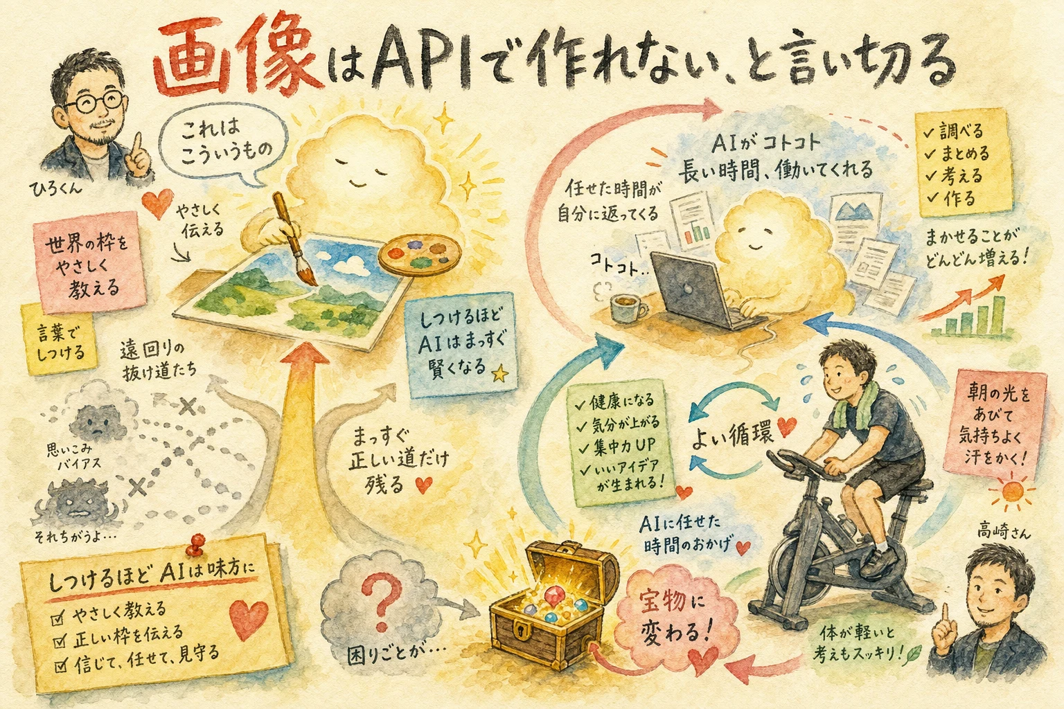 画像生成でAPIを使わせない工夫とクロードコードダイエットを語るグラフィックレコーディング