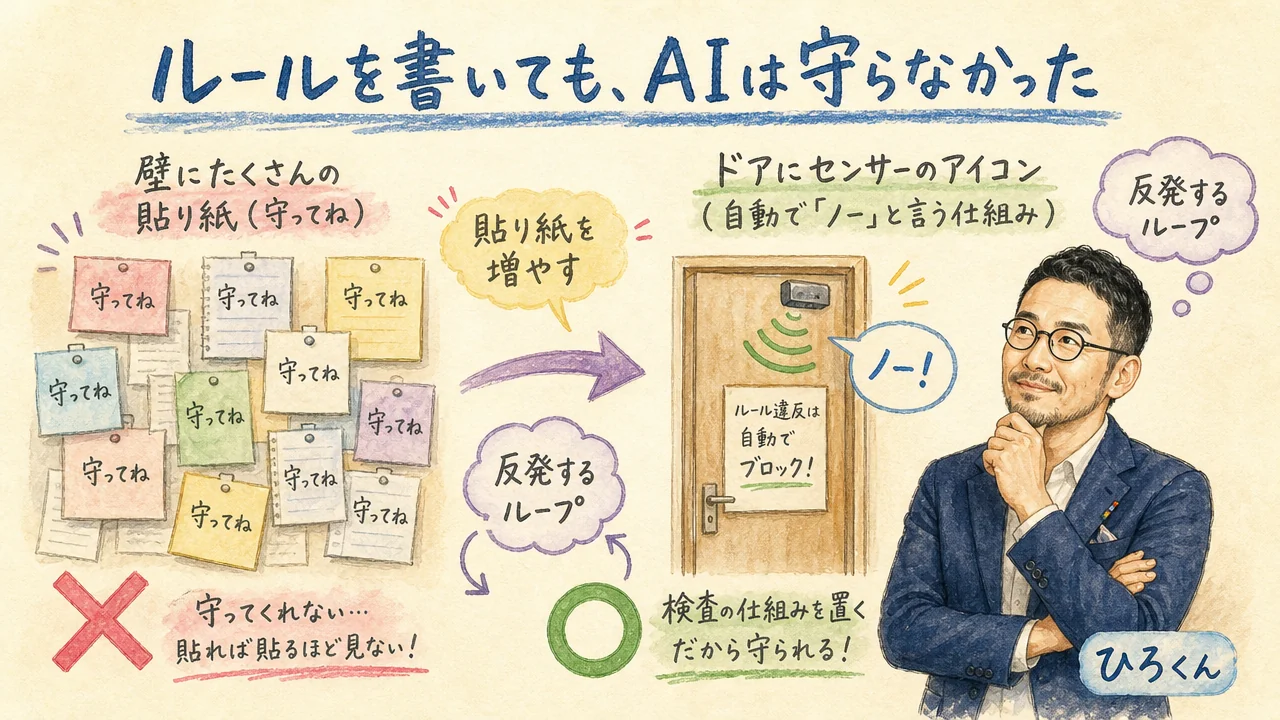 貼り紙を増やすのではなく、検査の仕組みを置く