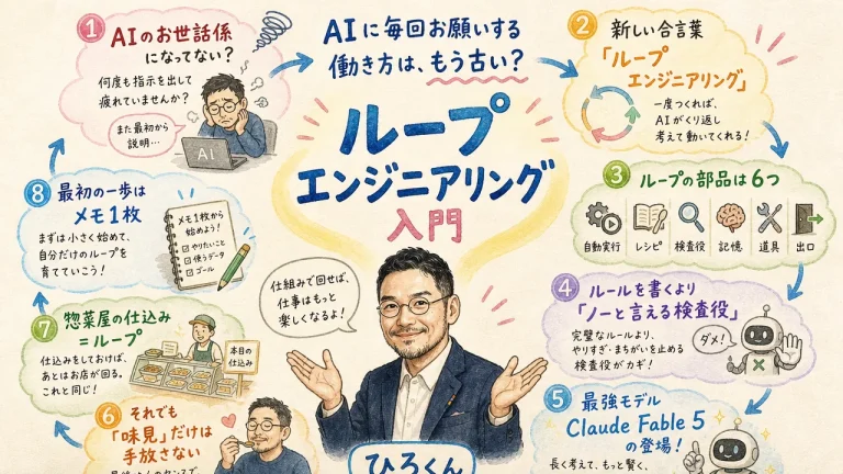 Claude Fable 5時代の「ループエンジニアリング」入門——AIに毎回お願いする働き方は、もう古い？ アイキャッチ