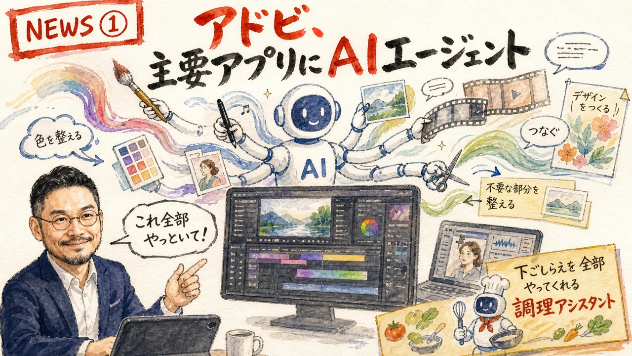 アドビが主要アプリにCreative Agentを拡張する様子の図解