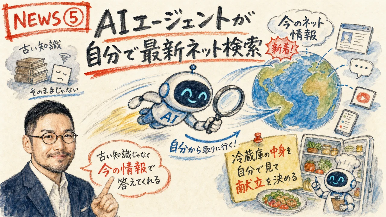AIエージェントが自分で最新ネット情報を検索する図解