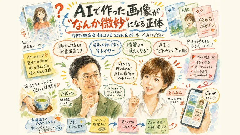 AIで作った画像が「なんか微妙」になる正体｜プロが1秒で見抜く3つのレイヤーとは【ただっち×ともみんLIVE】 アイキャッチ