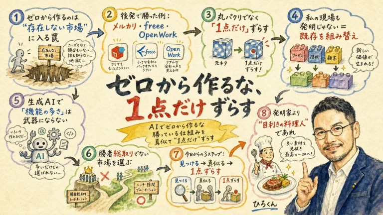 AIでゼロから作るな・勝っている仕組みを真似て1点だけずらす 全体図解