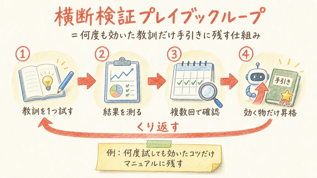 横断検証プレイブックループの図解(番号付き手順)