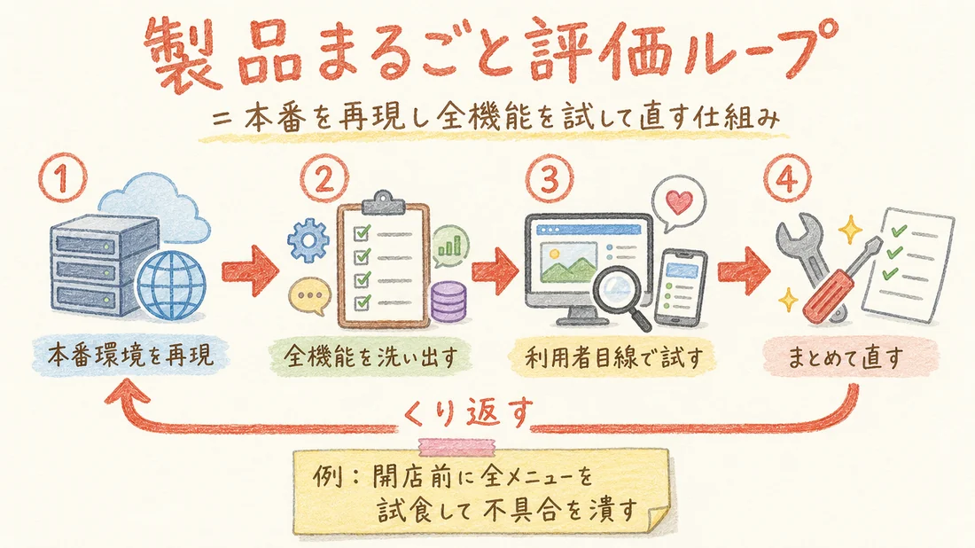 製品まるごと評価ループの図解(番号付き手順)