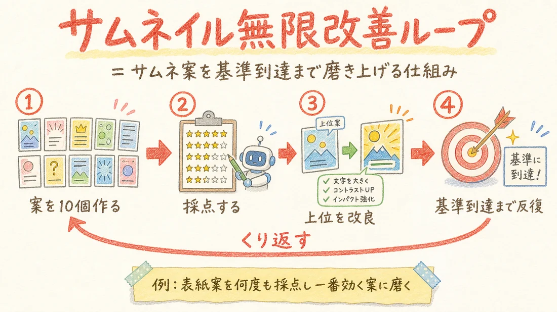 サムネイル無限改善ループの図解(番号付き手順)