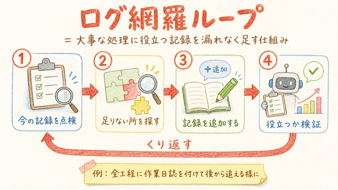 ログ網羅ループの図解(番号付き手順)