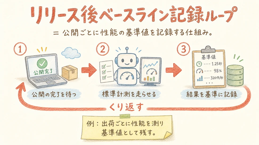 リリース後ベースライン記録ループの図解(番号付き手順)