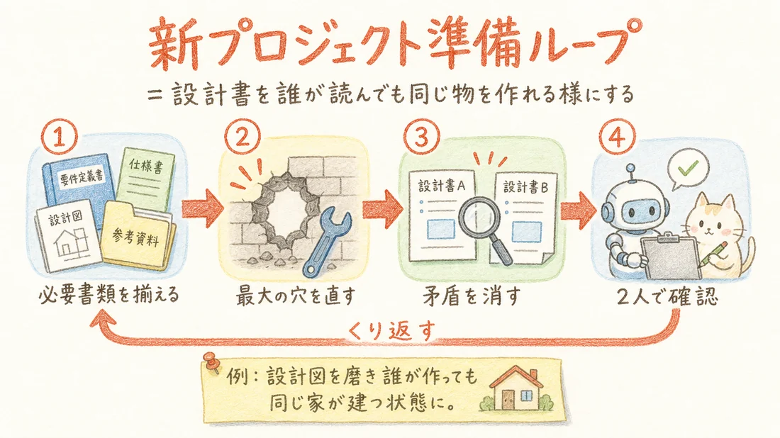 新プロジェクト準備ループの図解(番号付き手順)