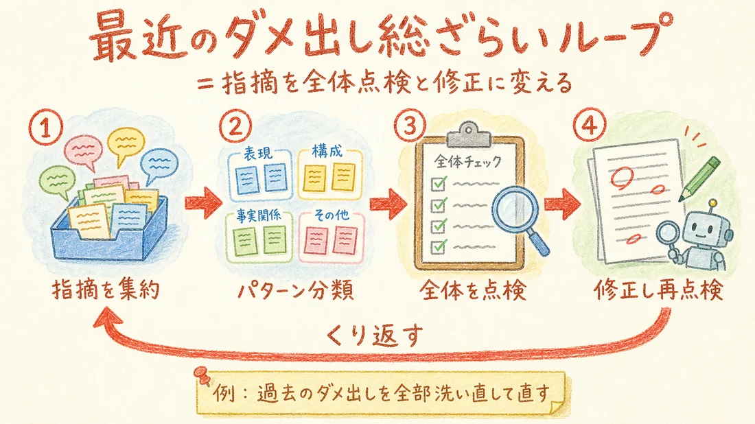 最近のダメ出し総ざらいループの図解(番号付き手順)