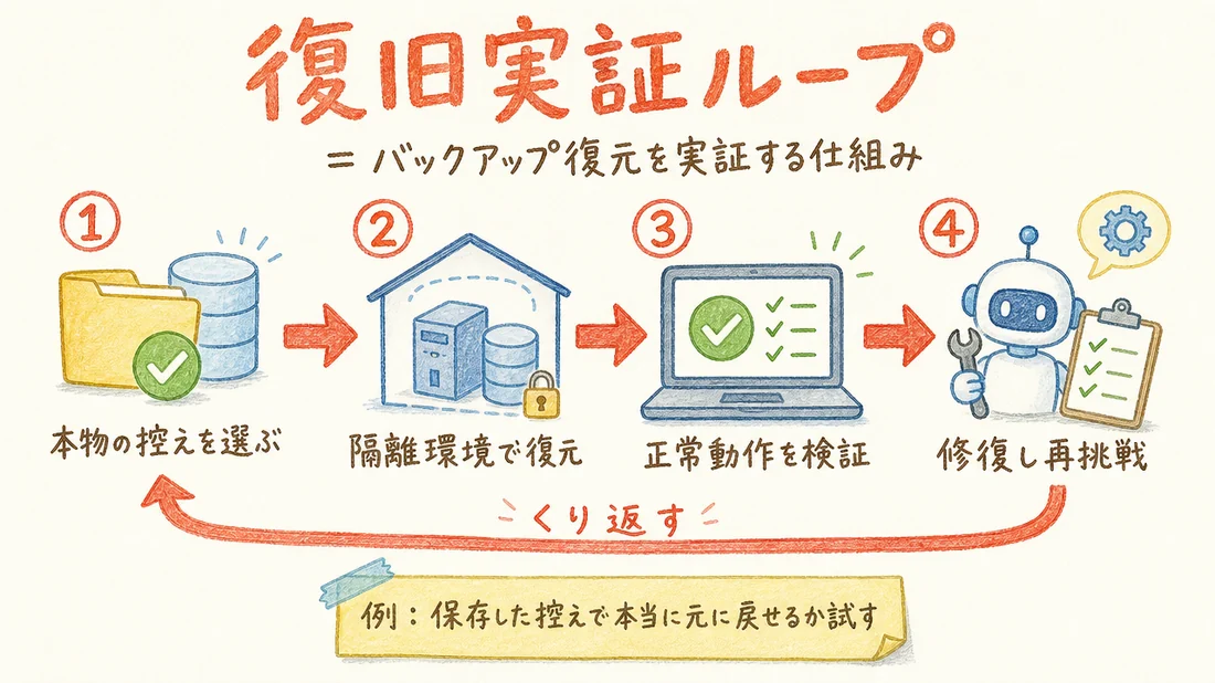 復旧実証ループの図解(番号付き手順)
