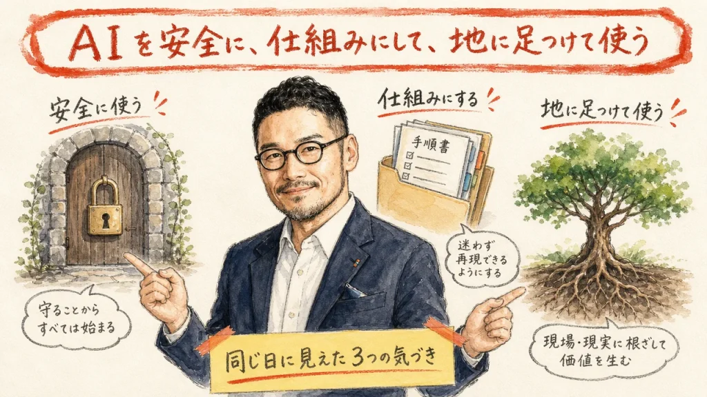 AIを安全に、仕組みにして、地に足つけて使う——全体図解