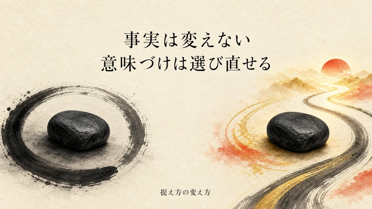 事実は変えず、出来事の意味づけは選び直せるという捉え方の変化を描いた図解