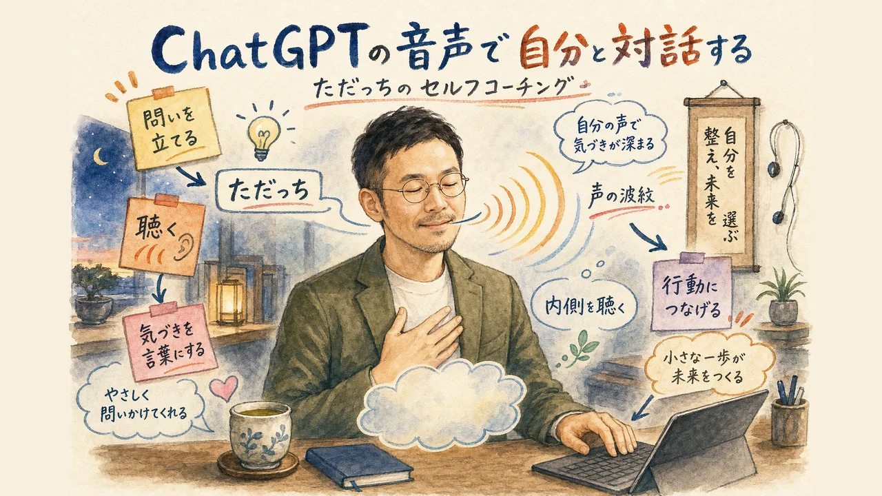 ChatGPTの音声と文字入力を同時に使うただっちの使い方を示した図解