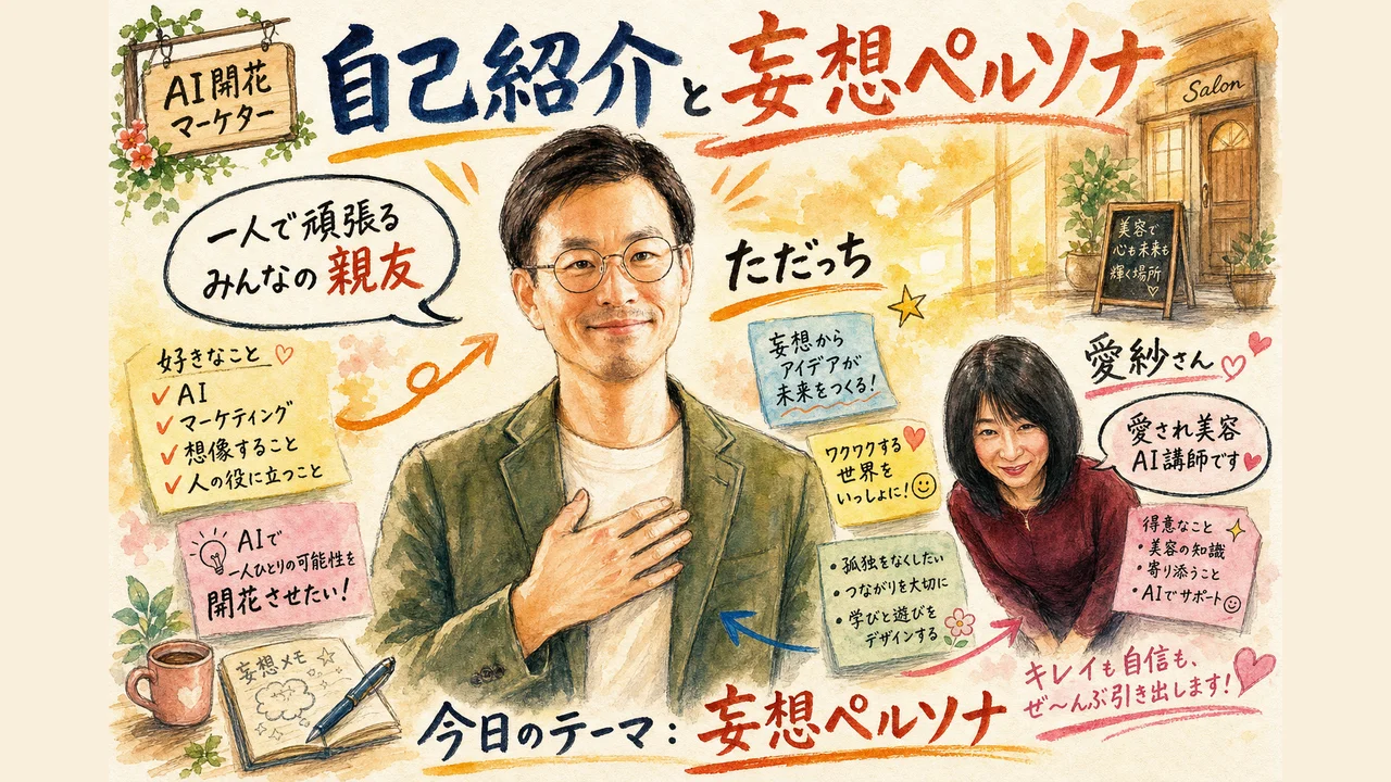 ただっちと愛紗さんの肩書きと今日のテーマを1枚で整理する