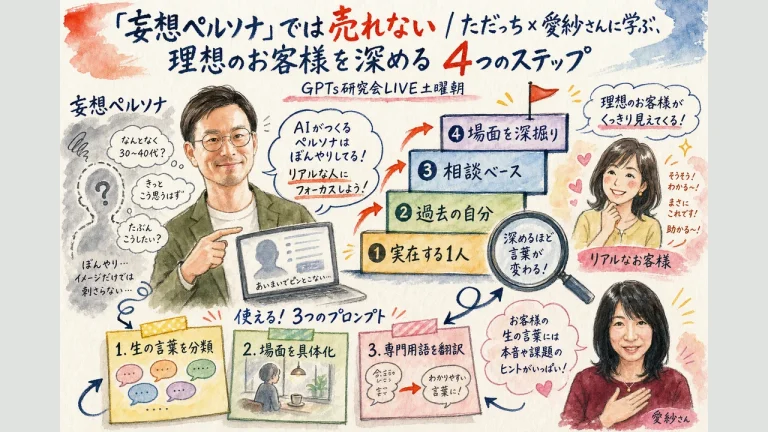 妄想ペルソナでは売れない理由と理想のお客様を深める4ステップの全体図解