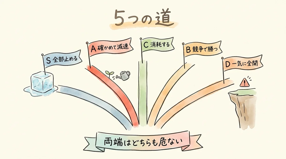 Plan AからPlan Sまで5つの道の比較図解