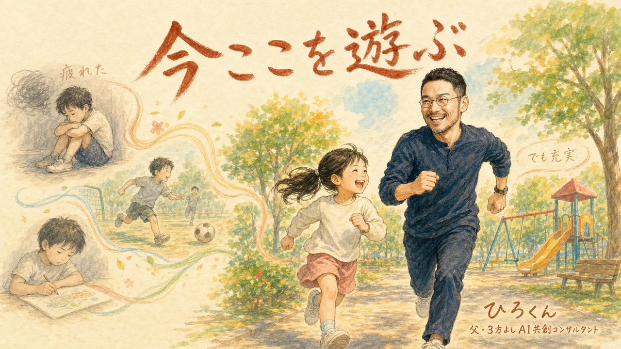娘と公園を走り疲れながらも充実している田中啓之（ひろくん）