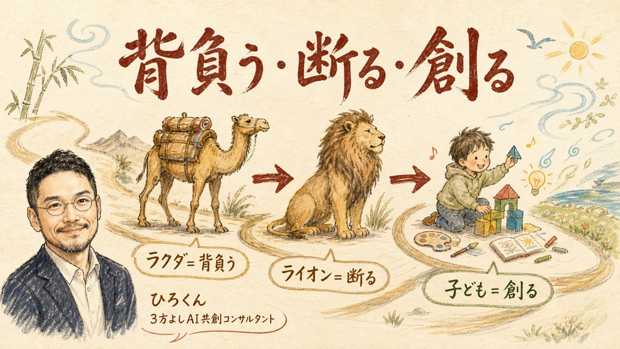ラクダは背負う、ライオンは断る、子どもは創るという精神の三段階図解