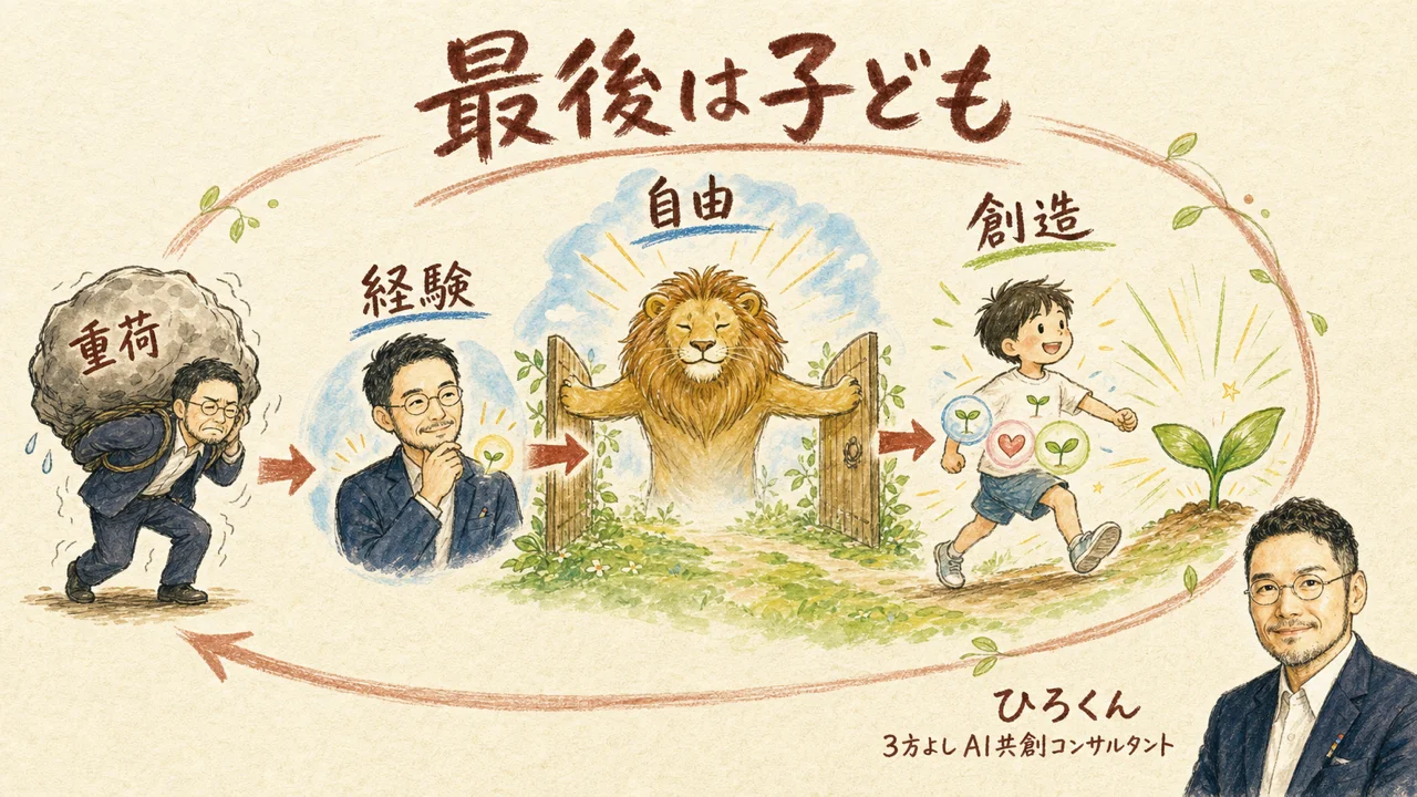 重荷の経験とライオンの自由を土台に子どもの創造へ進む図解