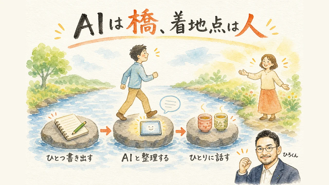 AIは橋 着地点は人 3ステップ図解グラレコ