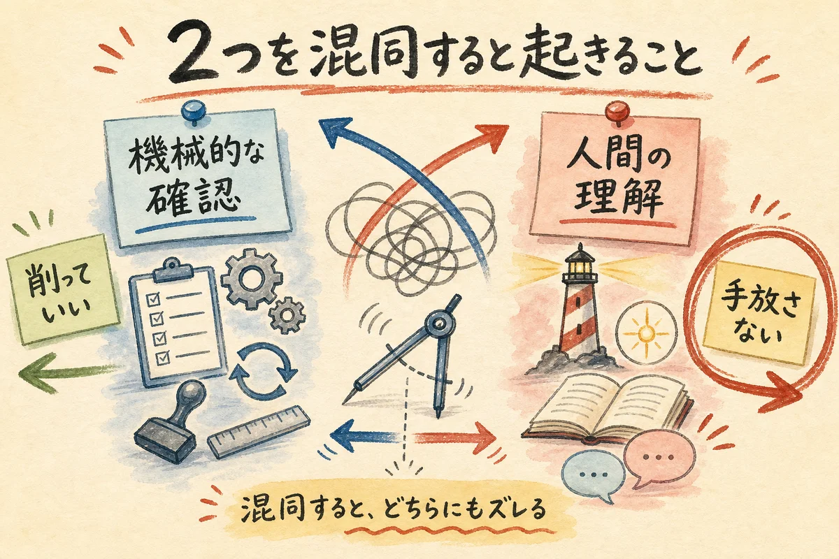 機械的な確認と人間の理解を混同すると起きること