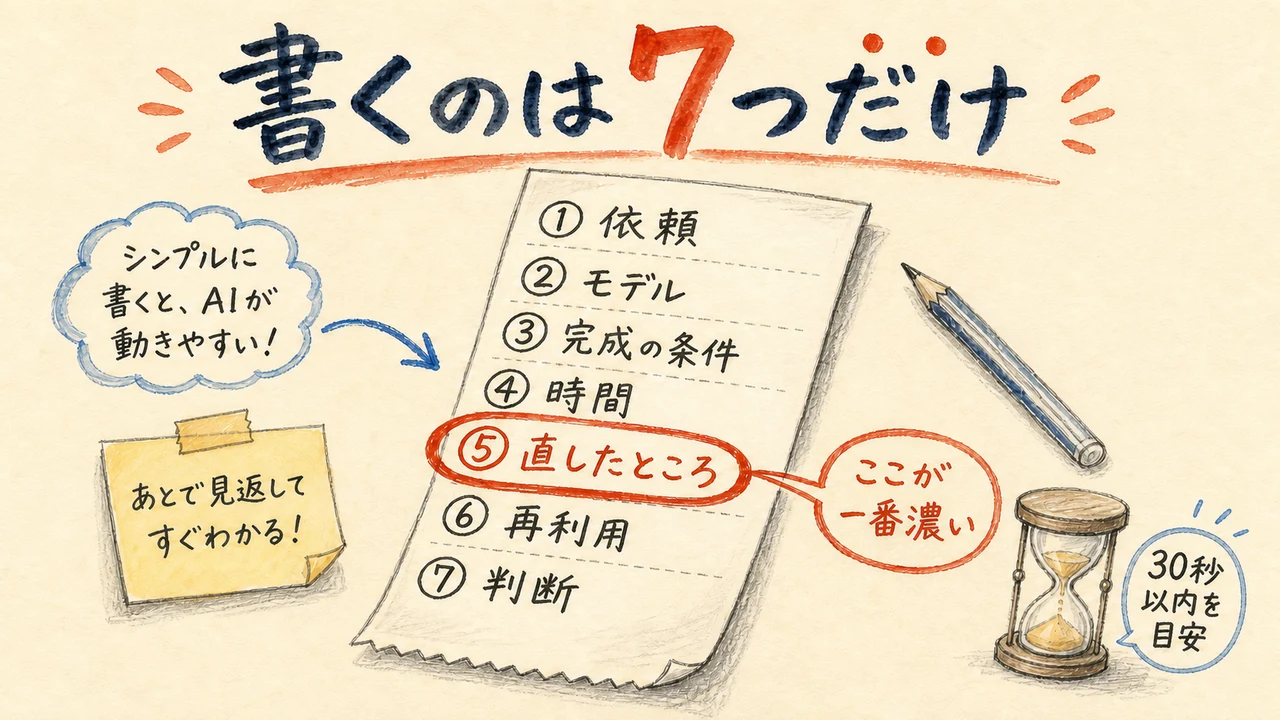 AI作業レシートに書く7項目。30秒以内は運用上の目安