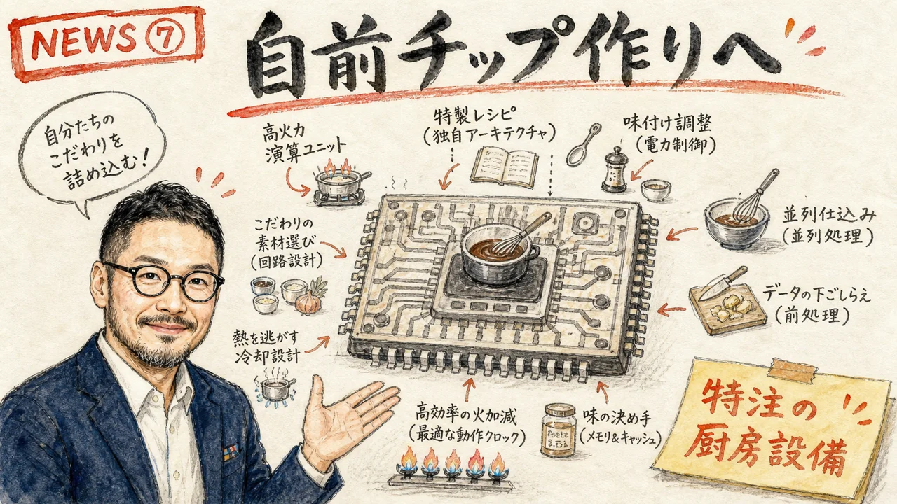 Anthropicがサムスンとカスタムチップを協議する様子を示すひろくんの図解