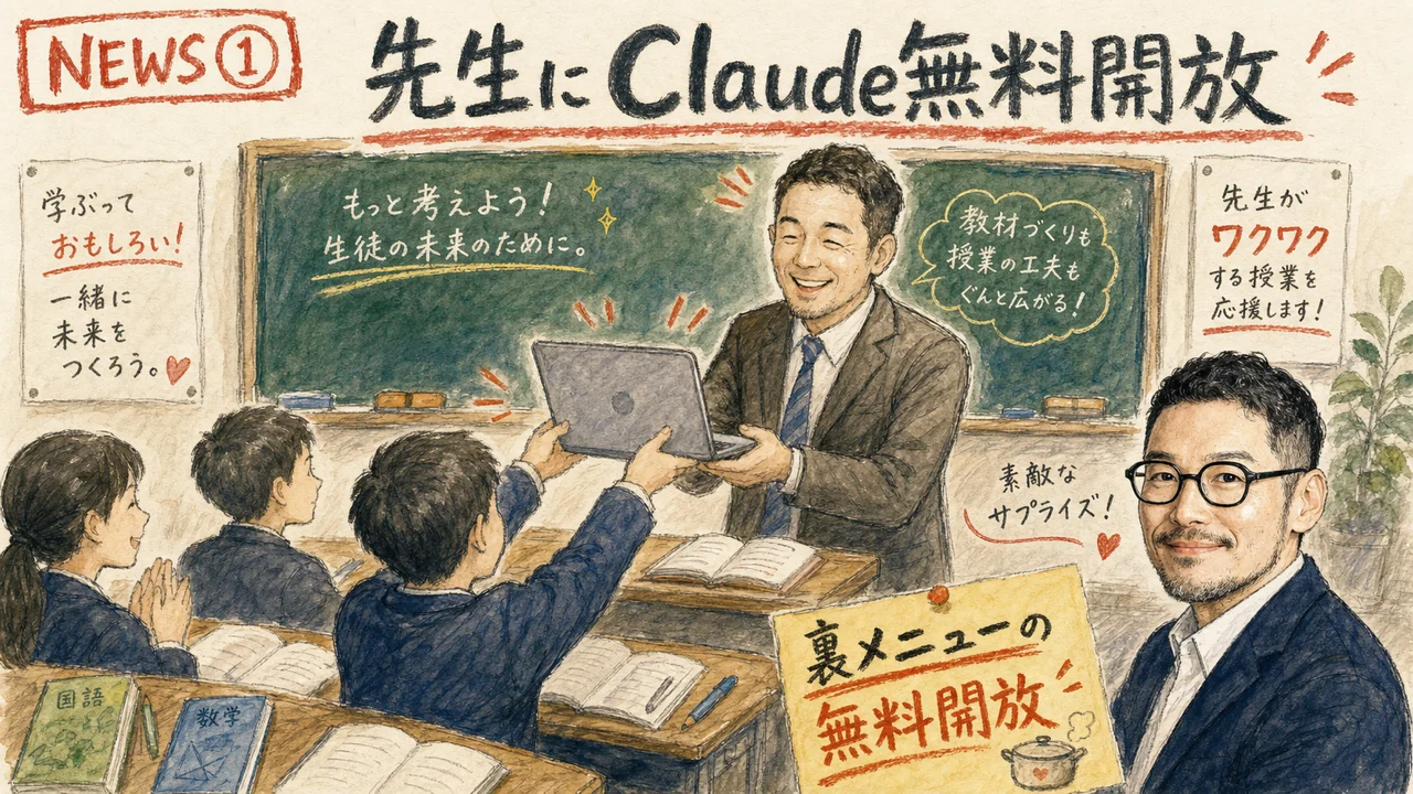 Claude for Teachers発表を示す手描き図解
