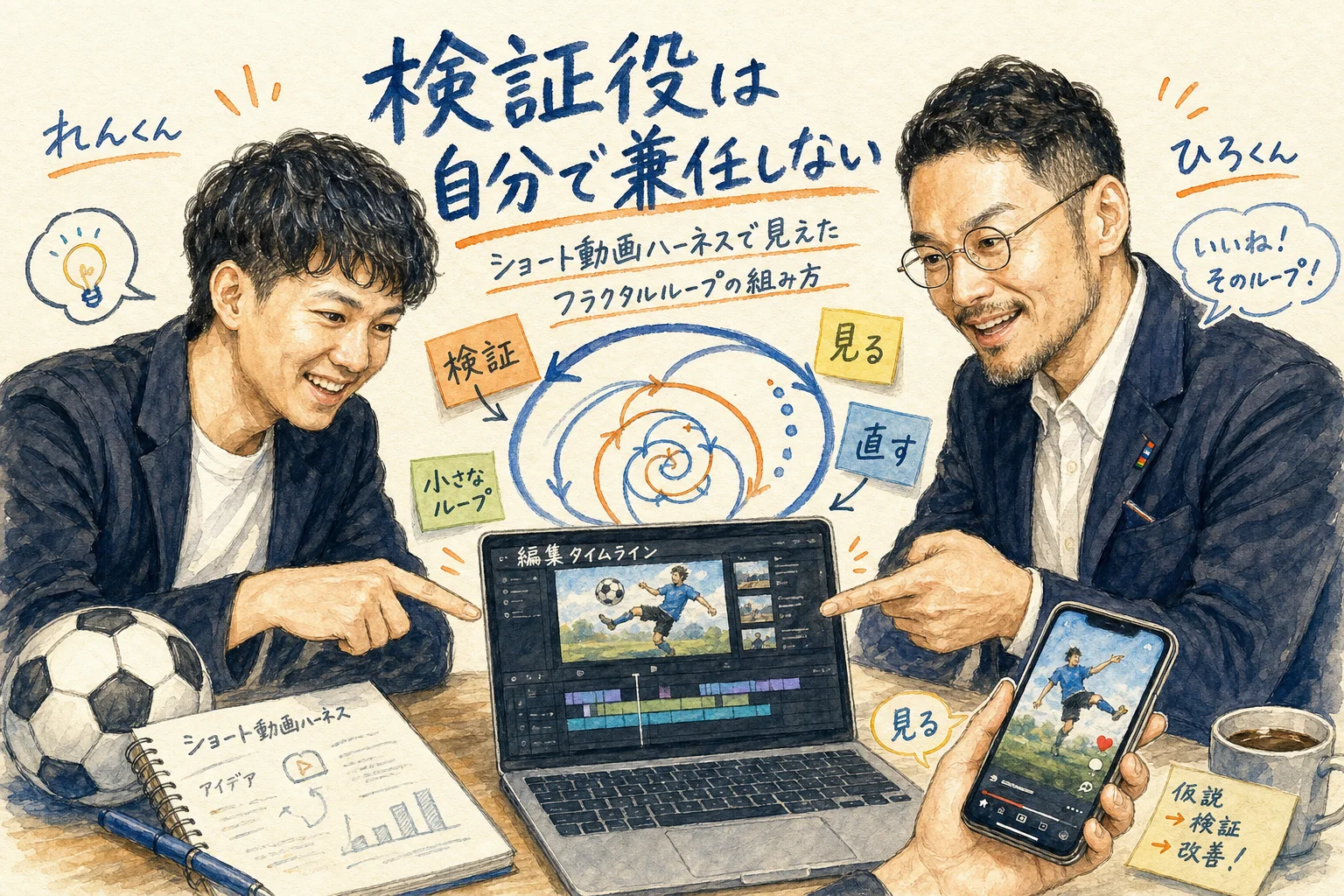 検証役を自分で兼任しないフラクタルループの組み方をショート動画ハーネスで示す図解