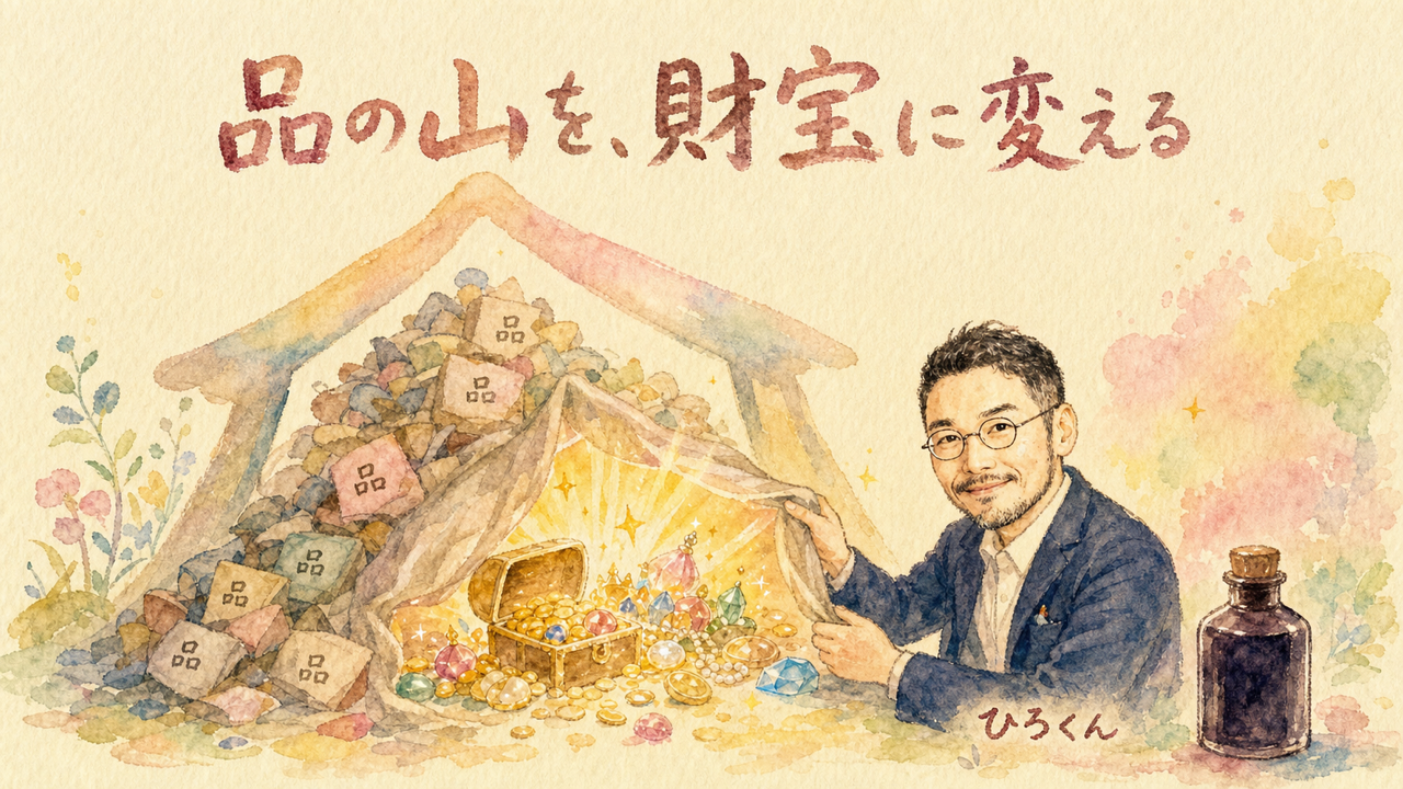 品の山を財宝に 泥臭い過去こそAIには薄められない原液になる
